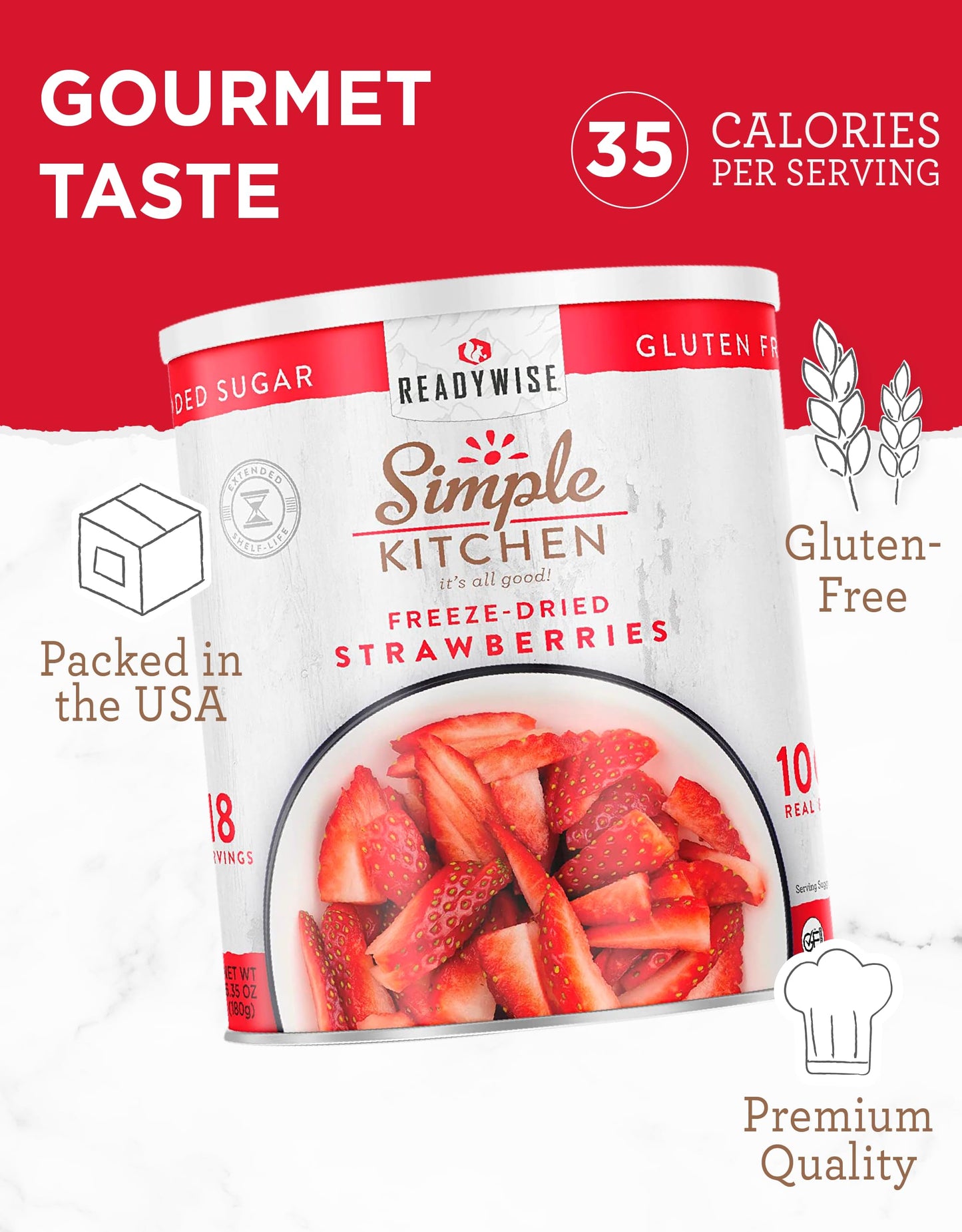 READYWISE - Simple Kitchen Freeze Dried Whole Blueberries, 28 Servings, Vegan, Gluten Free, Fruit Snacks, Emergency Supplies, Dehydrated Fruit, Blueberries