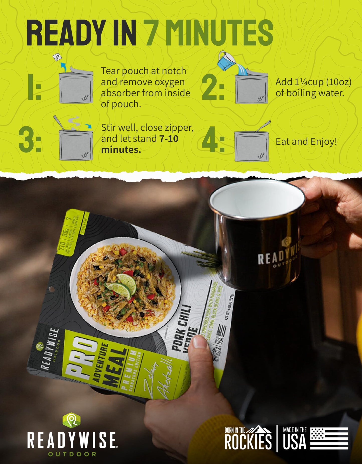 ReadyWise Outdoor Pro Adventure Meal - Breakfast Skillet, 2 Servings, 1 Pouch, Gluten Free, 700 Calories, 36g Protein, Freeze Dried Food & Dehydrated Backpacking Camping Meals, up to 5 Year Shelf Life