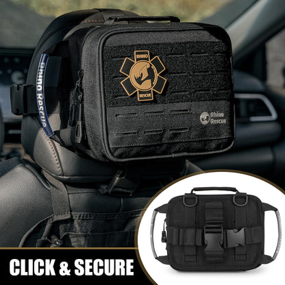 RHINO RESCUE IFAK Trauma Kit with C-A-T Tourniquet, Tactical First Aid Kit Molle Pouch for Military, Combat, Car, Camping, Hiking, Travel (Red)