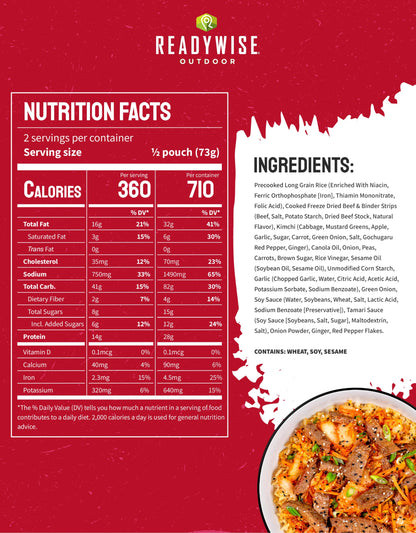 ReadyWise Outdoor Pro Adventure Meal - Country-Style Chicken Pot Pie, 2 Servings, 1 Pouch, 900 Calories, 30g Protein, Freeze Dried Food & Dehydrated Backpacking Camping Meals, up to 5 Year Shelf Life