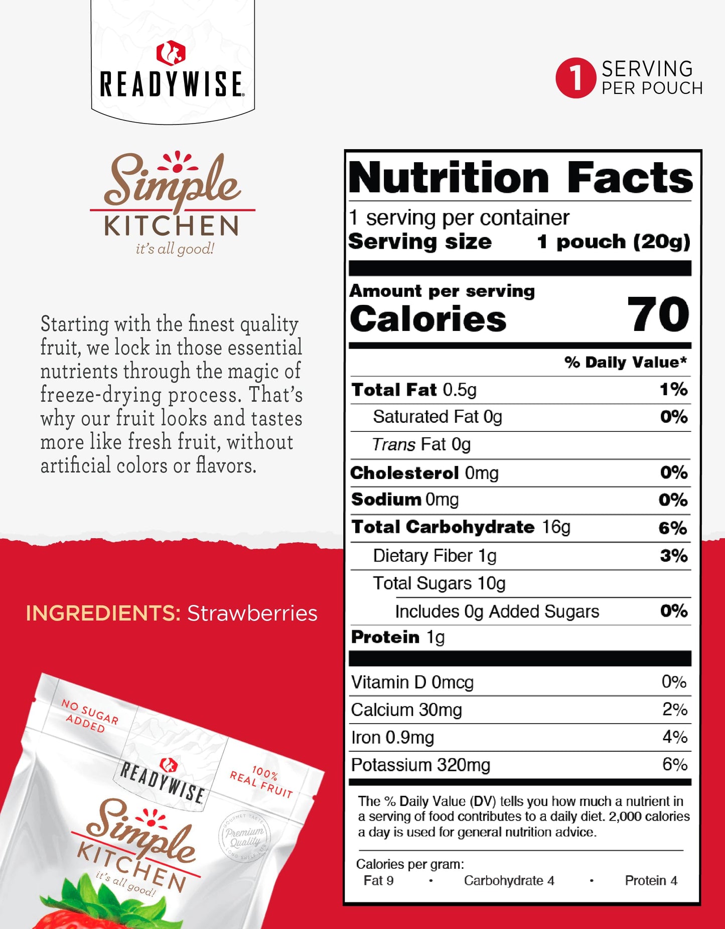 READYWISE - Simple Kitchen, Freeze-Dried Peaches, 1.16 oz, Pack of 6, Vegetarian, Gluten Free, Snacks, Peaches, Dried Fruit, Pre Workout, Healthy Snacks, Camping, Backpacking, Survival Food