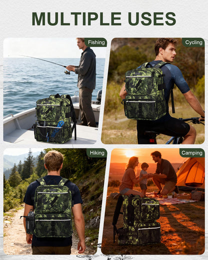 BAVGRED Fishing Backpack with Removable Bait Binder, Large Water Resistant Tackle Bag Storage Gear and Equipment for Fishing, Camping, Hiking, Grey