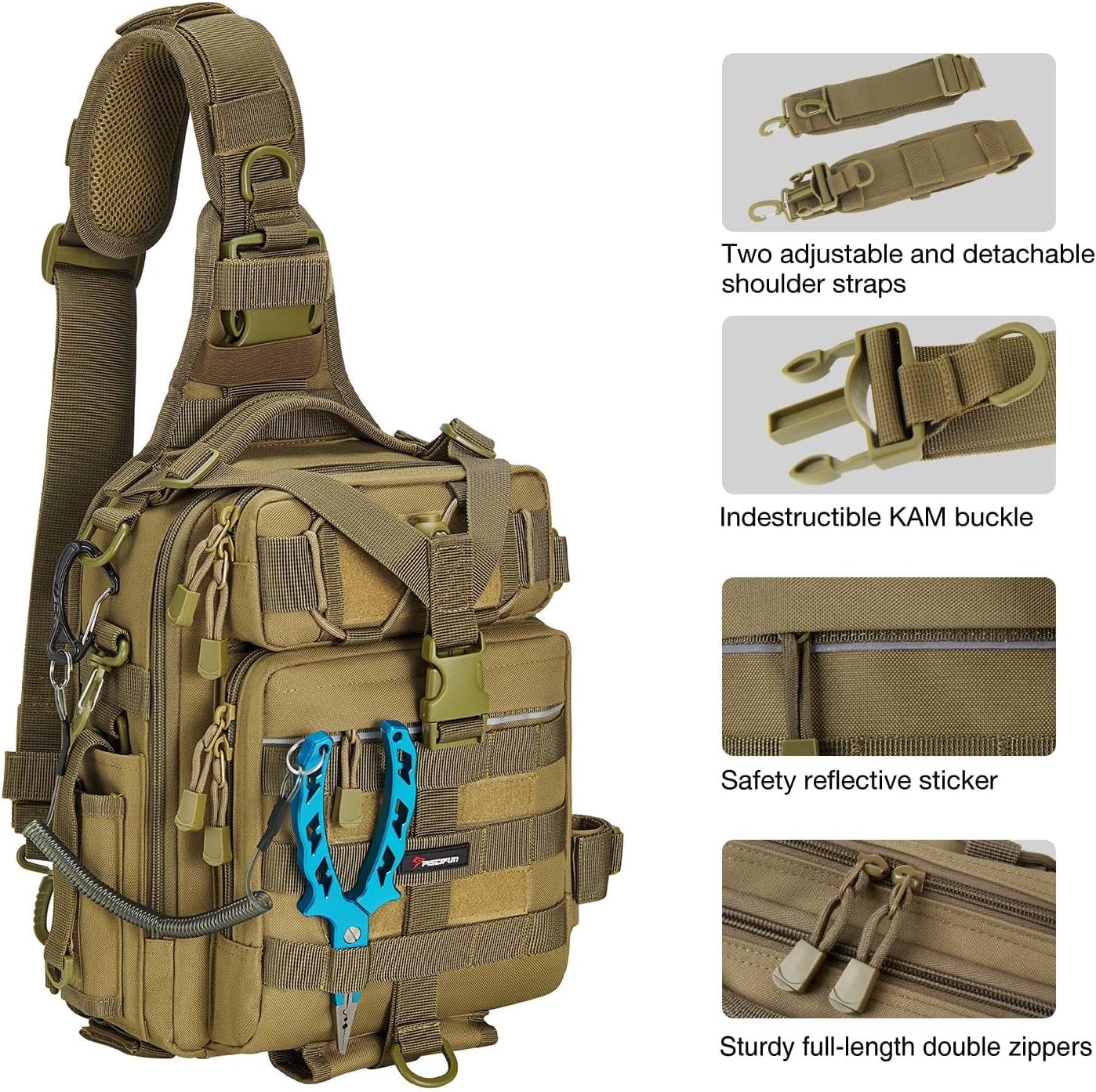 Piscifun Fishing Backpack with Rod Holder, Lightweight Sling Bag Storge Gear and Equipment