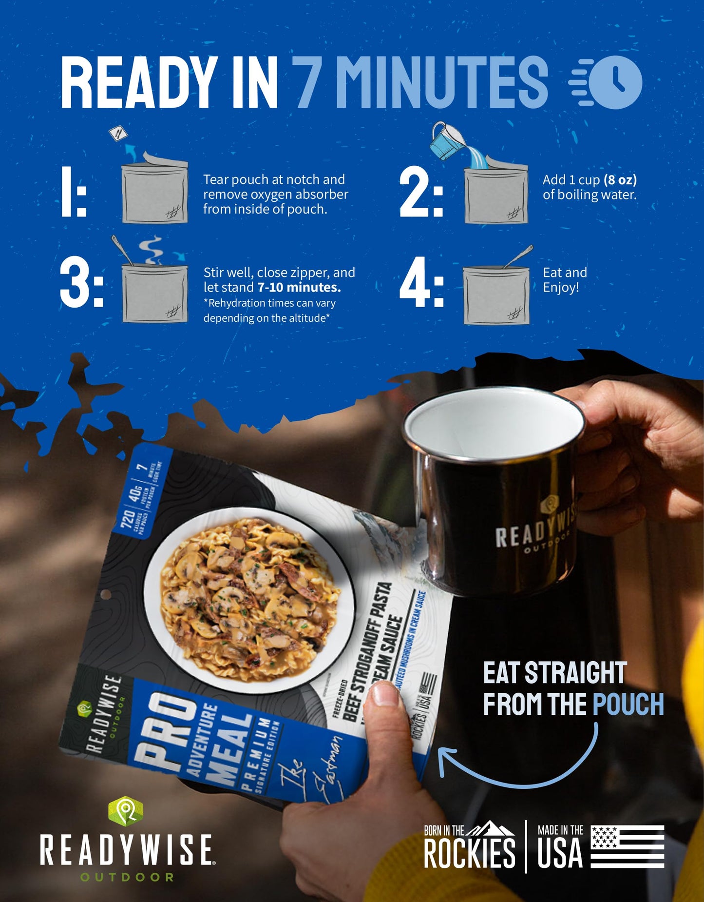 ReadyWise Outdoor Pro Adventure Meal - Country-Style Chicken Pot Pie, 2 Servings, 1 Pouch, 900 Calories, 30g Protein, Freeze Dried Food & Dehydrated Backpacking Camping Meals, up to 5 Year Shelf Life