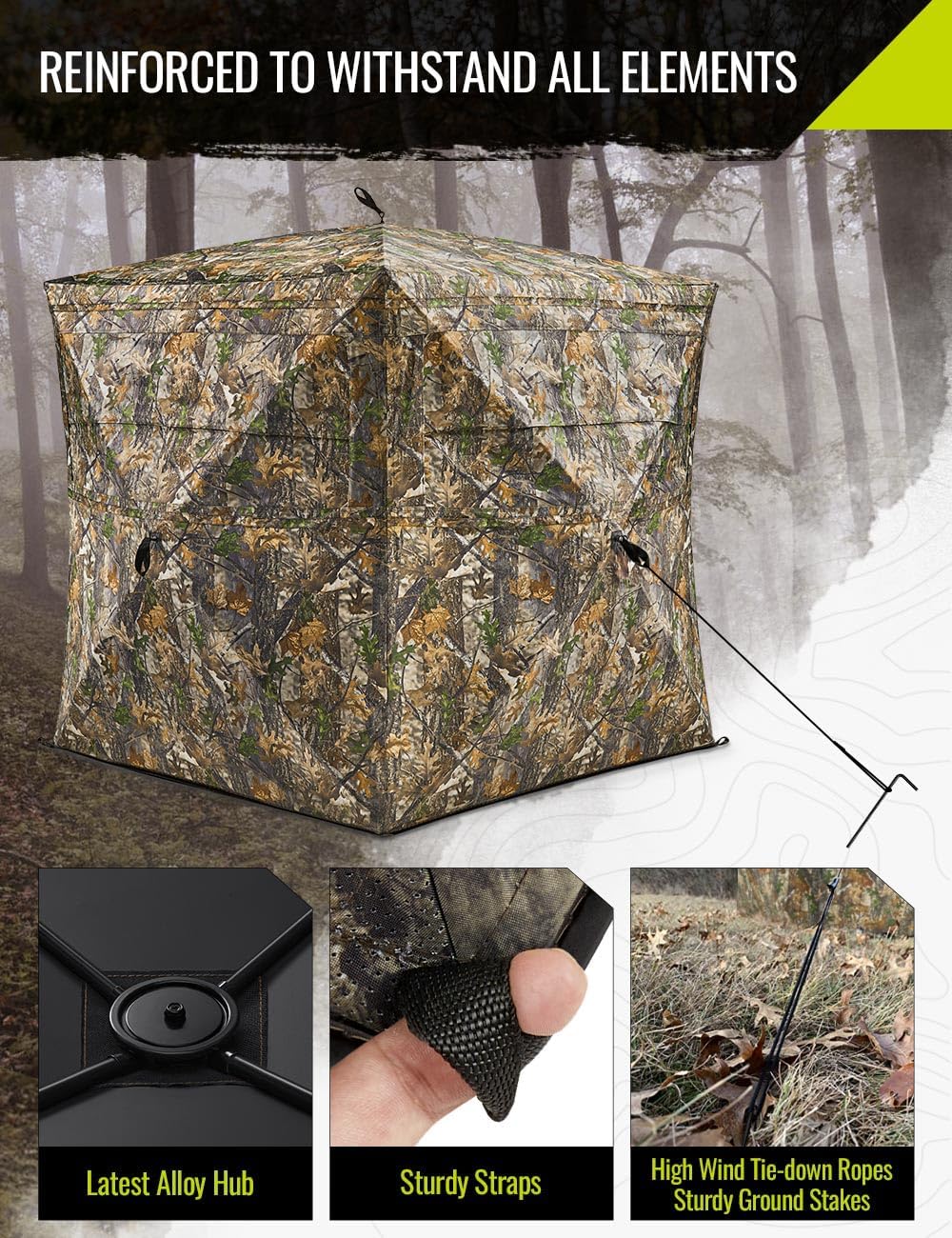 TIDEWE Hunting Blind 270°See Through with Carrying Bag, Pop Up Ground Blinds, Portable Resilient Hunting Tent (Forest Fade Camo)