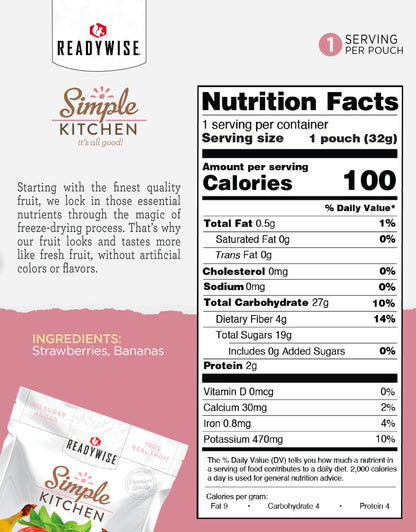 READYWISE - Simple Kitchen, Freeze-Dried Peaches, 1.16 oz, Pack of 6, Vegetarian, Gluten Free, Snacks, Peaches, Dried Fruit, Pre Workout, Healthy Snacks, Camping, Backpacking, Survival Food