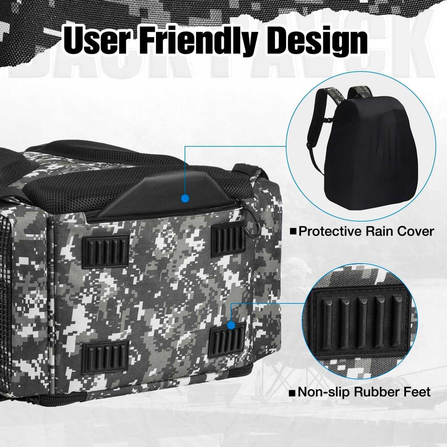 Piscifun Fishing Tackle Backpack with Rod Holders & 4 Tackle Boxes, 42L Outdoor Fishing Bag with Waterproof Rain Cover