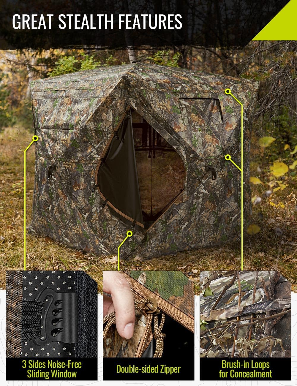 TIDEWE Hunting Blind 270°See Through with Carrying Bag, Pop Up Ground Blinds, Portable Resilient Hunting Tent (Forest Fade Camo)