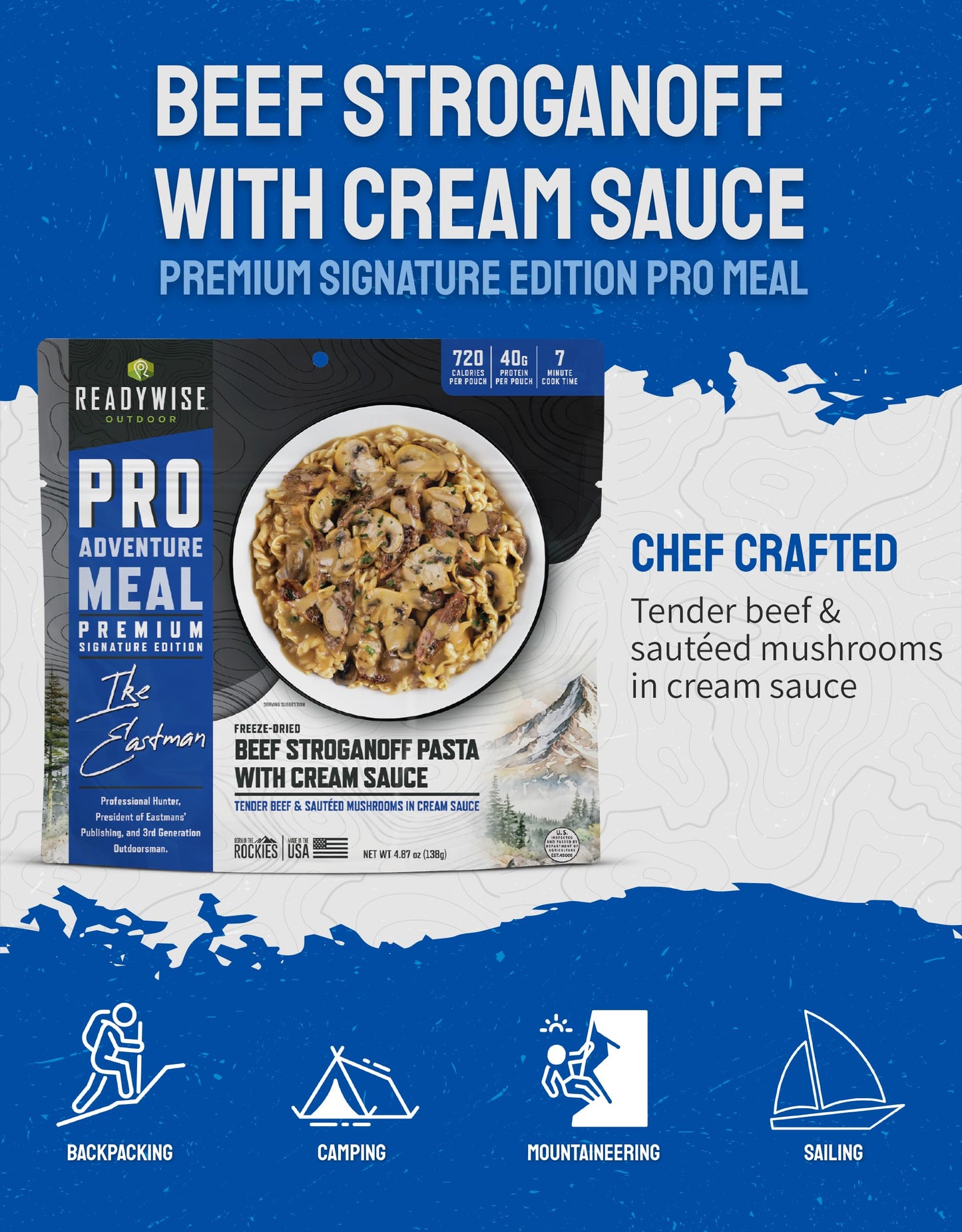 ReadyWise Outdoor Pro Adventure Meal - Country-Style Chicken Pot Pie, 2 Servings, 1 Pouch, 900 Calories, 30g Protein, Freeze Dried Food & Dehydrated Backpacking Camping Meals, up to 5 Year Shelf Life