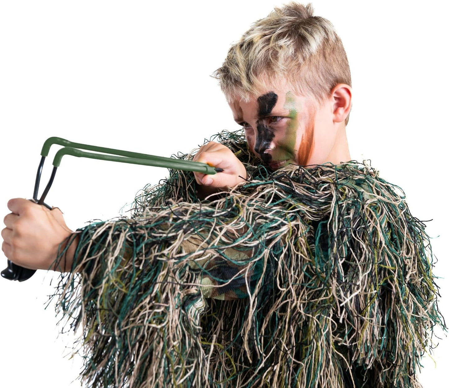Arcturus Ultra-Lite Kids Ghillie Suit | Includes 3-Color Camo Face Paint| Halloween Costume - Army | Sniper | Bush Costume | Hunting & Airsoft for Children