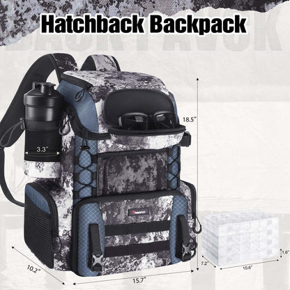 Piscifun Fishing Tackle Backpack with Rod Holders & 4 Tackle Boxes, 42L Outdoor Fishing Bag with Waterproof Rain Cover
