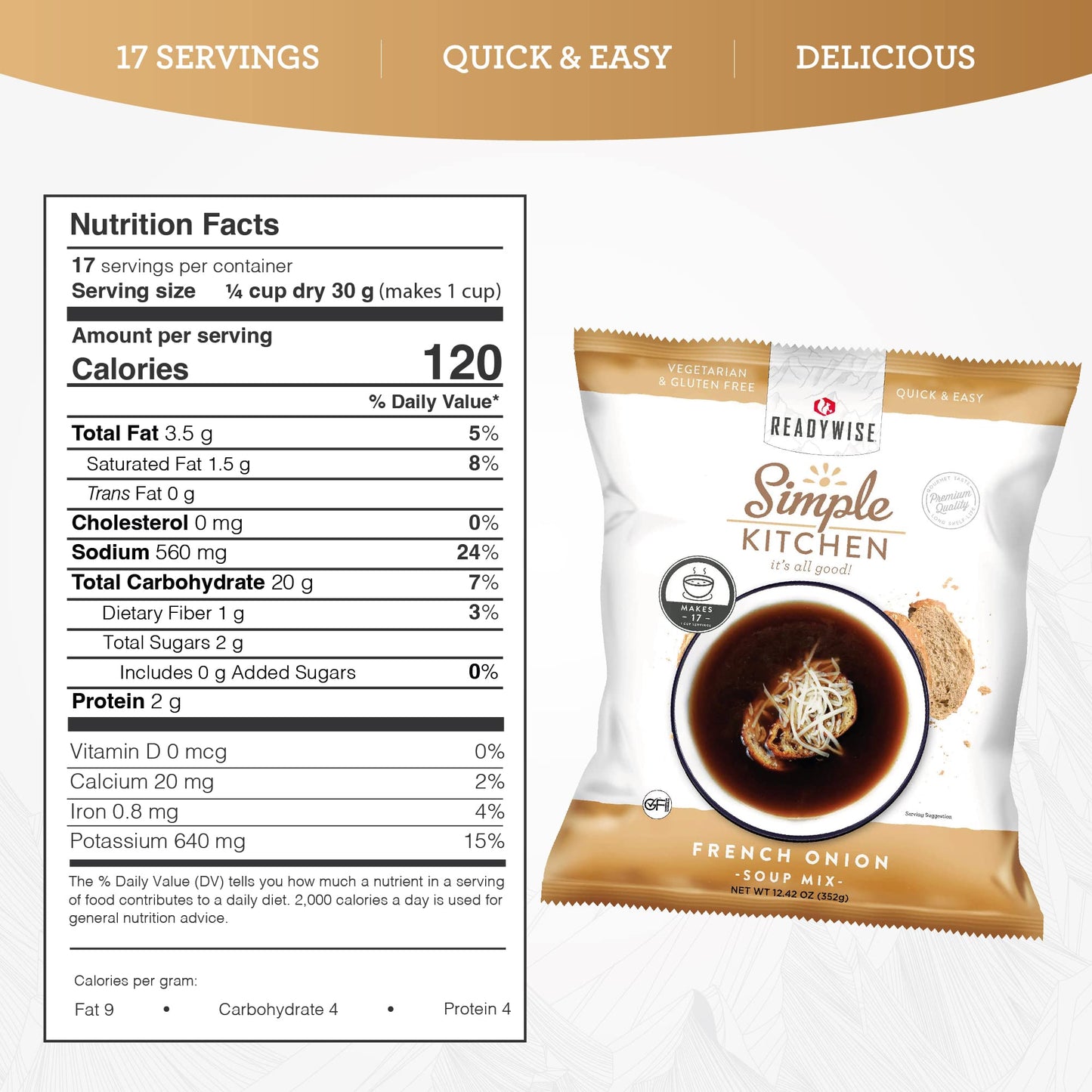 READYWISE - Simple Kitchen, Tomato Basil Soup, 17 Servings, MRE, Gluten Free, & Vegetarian, Food, Soup Mix, for Events, Hiking, Emergency Food Supply, Camping Essentials, or Daily Use, 1 Pack