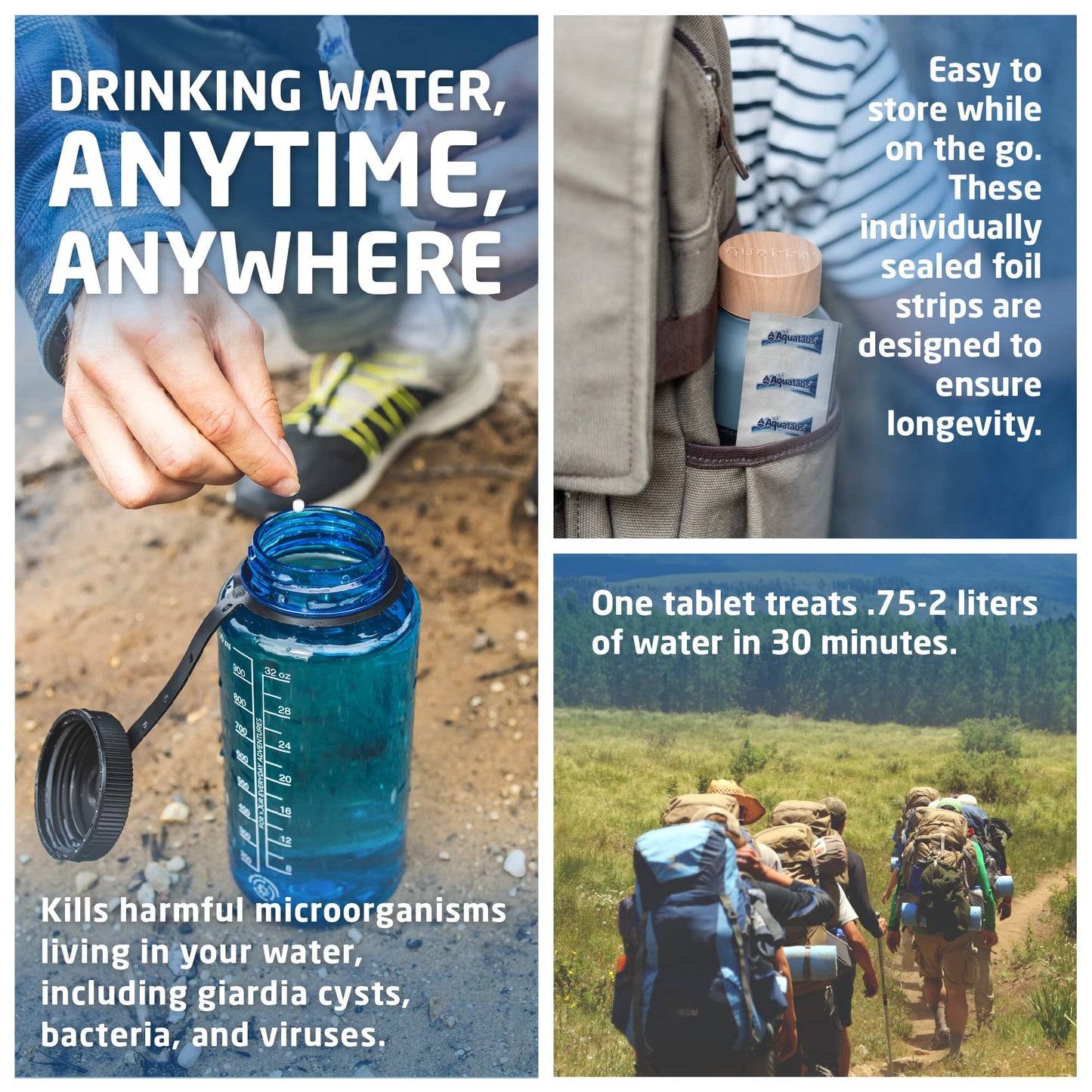 Aquatabs Water Purification Tablets (397mg, 100 Pack). Water Filtration System for Camping, Boating, Emergency Water, Survival Kit, and Marine. Easy-to-Use Water Purifier Treatment.