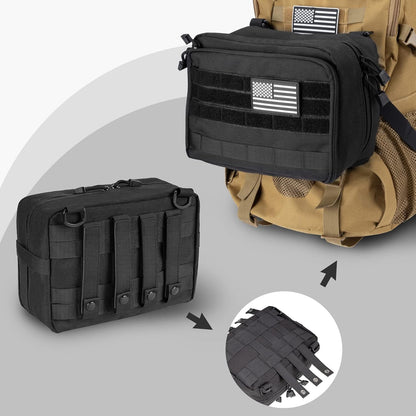 Jueachy Tactical Backpack(Black)+Tactical Molle Pouch Admin Bag(Black)
