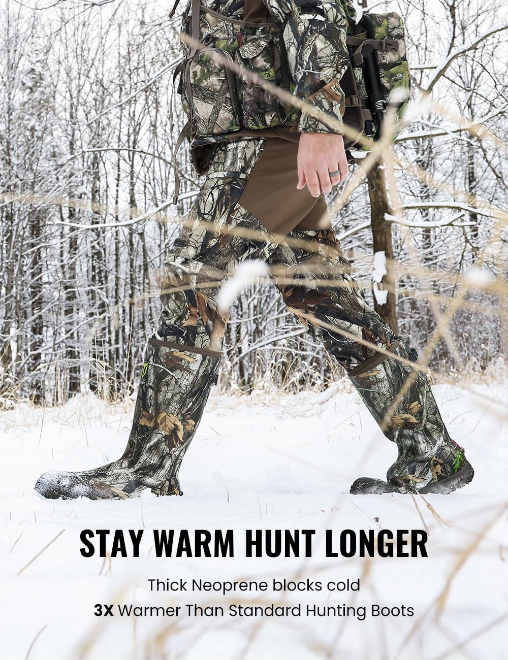 TIDEWE Men's Hunting Boots, Odor-Control Lining, 600g Warmth, Waterproof Insulated Rubber Boots with 5mm Neoprene, Lightweight EVA Outsole, Adjustable Calf Gusset, Slip-Resistant Grip