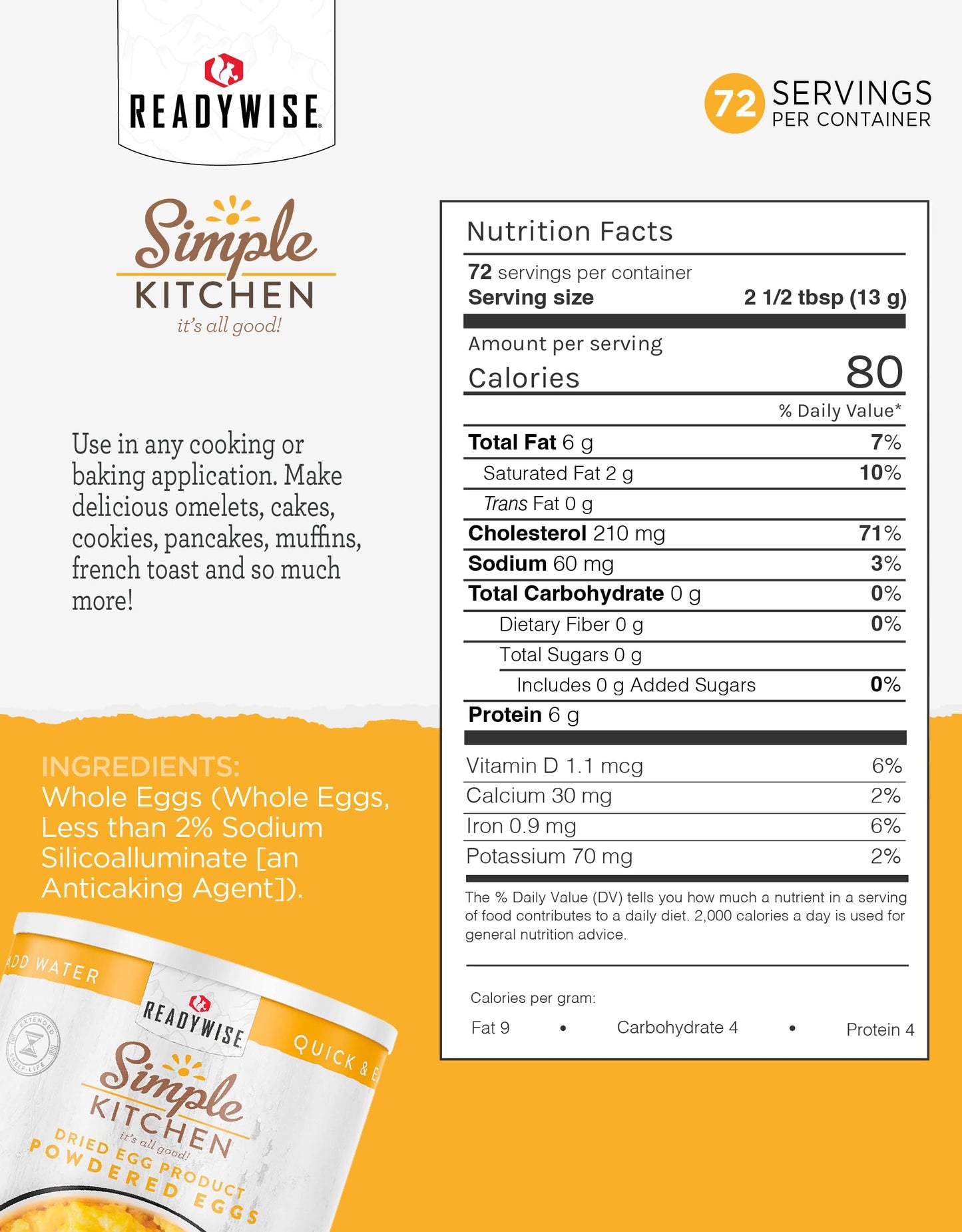 READYWISE - Simple Kitchen Freeze Dried Whole Blueberries, 28 Servings, Vegan, Gluten Free, Fruit Snacks, Emergency Supplies, Dehydrated Fruit, Blueberries