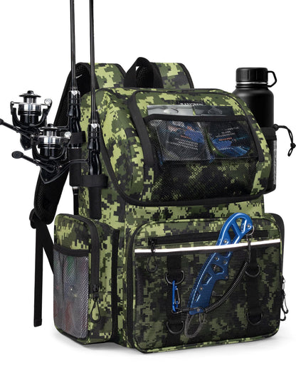 BAVGRED Fishing Backpack, Large Water Resistant Tackle Bag Storage Fishing Gear and Equipment, Built-in Cooler Compartment Grey