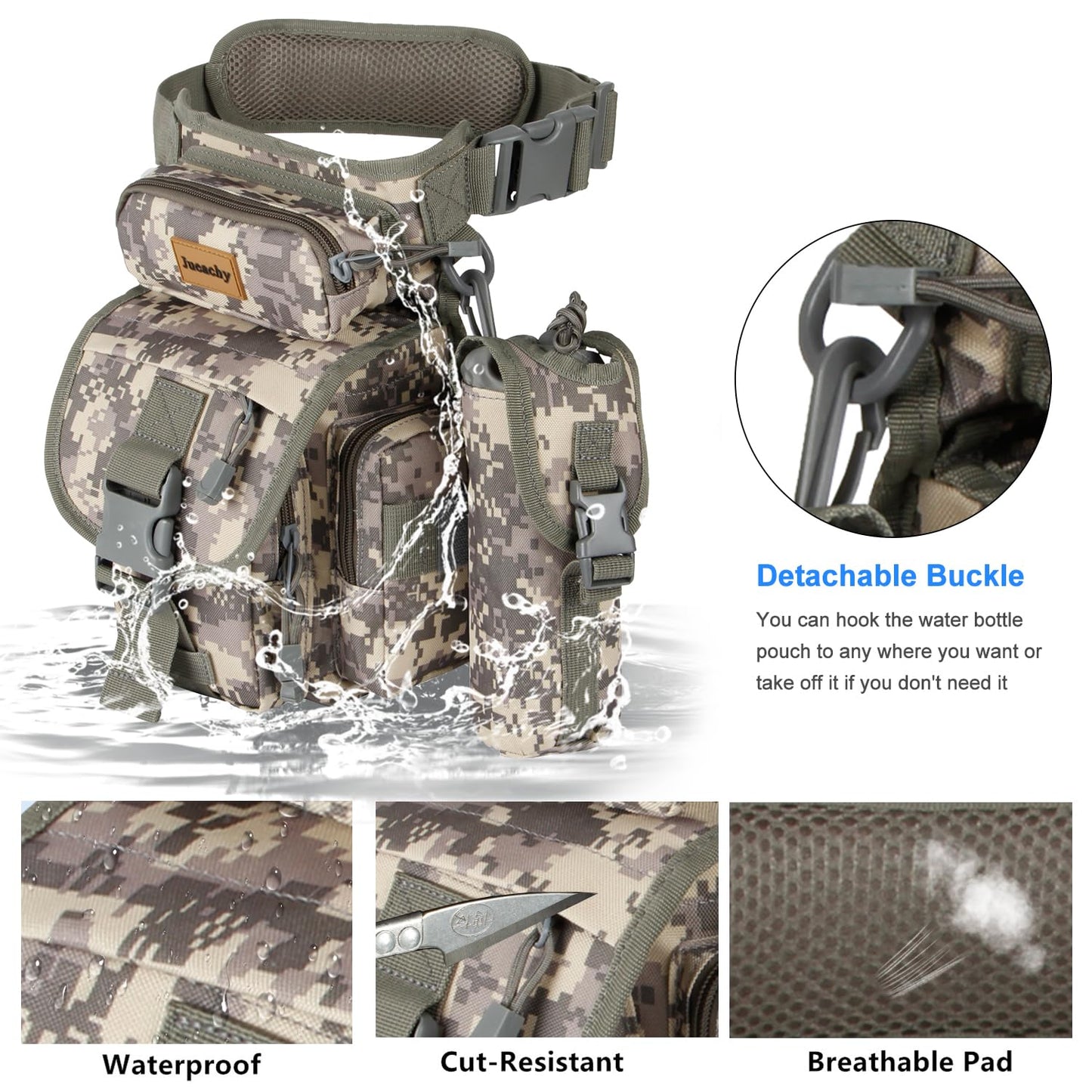 Jueachy Drop Leg Bag for Men Tactical Metal Detecting Thigh Pack with Water Bottle Pouch