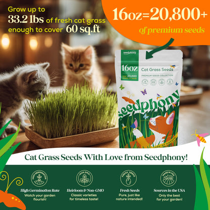 Cat Grass Seed Mix – 4 oz Pack with 5,200 Non-GMO Heirloom Seeds for Cats, Barley, Oat, Rye & Wheatgrass for Indoor Growing, Fresh Pet Grass for Digestion & Hairball Control
