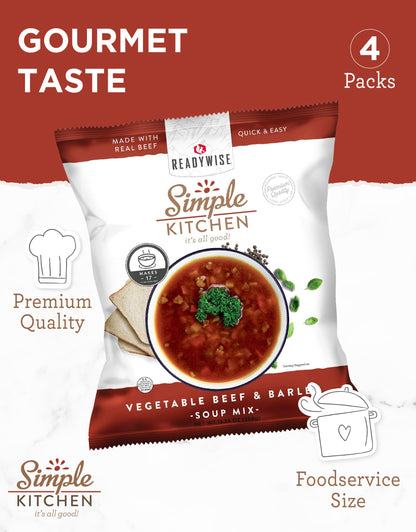 Simple Kitchen Garden Vegetable Soup Mix - 17 Servings for Meal Prep, Gluten Free, Vegetarian, Dehydrated & Freeze Dried Survival Food for Camping Meals, Backpacking & Hiking, Survival Kit, Pack of 4