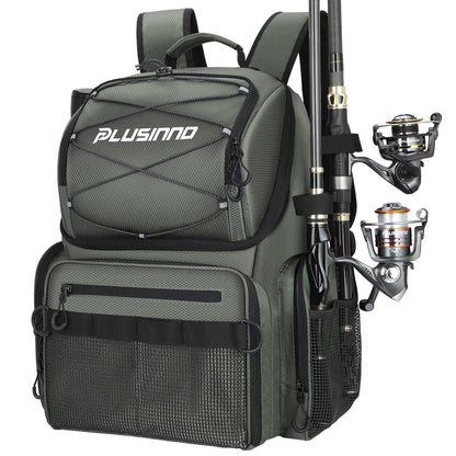 PLUSINNO Cooler Fishing Backpack with Rod Holders 45L Large Water-resistant Fishing Tackle bag Store Fishing Gear Fishing Gifts for Men Father, Sport Bags