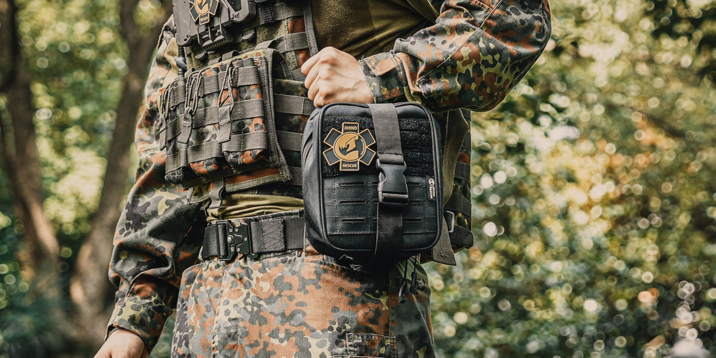 RHINO RESCUE IFAK Trauma Kit with C-A-T Tourniquet, Tactical First Aid Kit Molle Pouch for Military, Combat, Car, Camping, Hiking, Travel (Red)