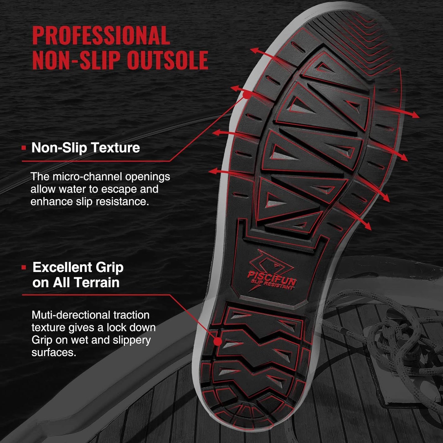 Piscifun Men’ s Deck Boots, Waterproof Fishing Rain Boots, Anti-Slip Rubber Boots with Breathable Neoprene Lining