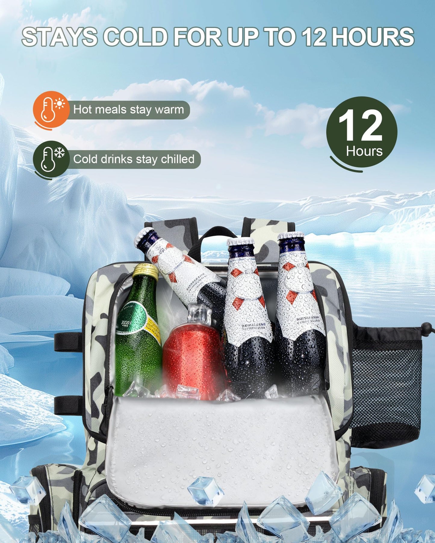 BAVGRED Fishing Backpack, Large Water Resistant Tackle Bag Storage Fishing Gear and Equipment, Built-in Cooler Compartment Grey