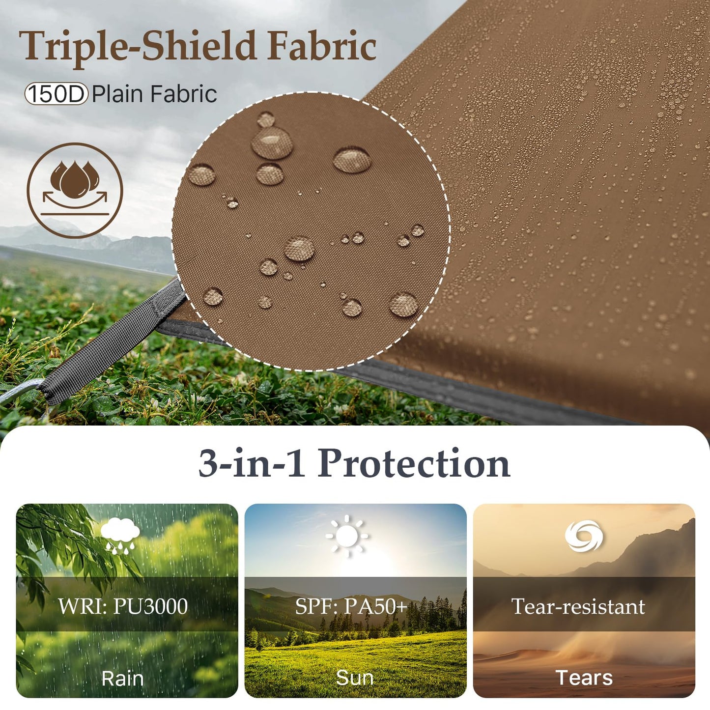 Camping Tarp Tent Portable Multifunctional Bushcraft Backpacking Tear-Resistant Fabric Rain Fly Tarps Awning Shelter Lightweight Waterproof Tarp(10×10 tarp)
