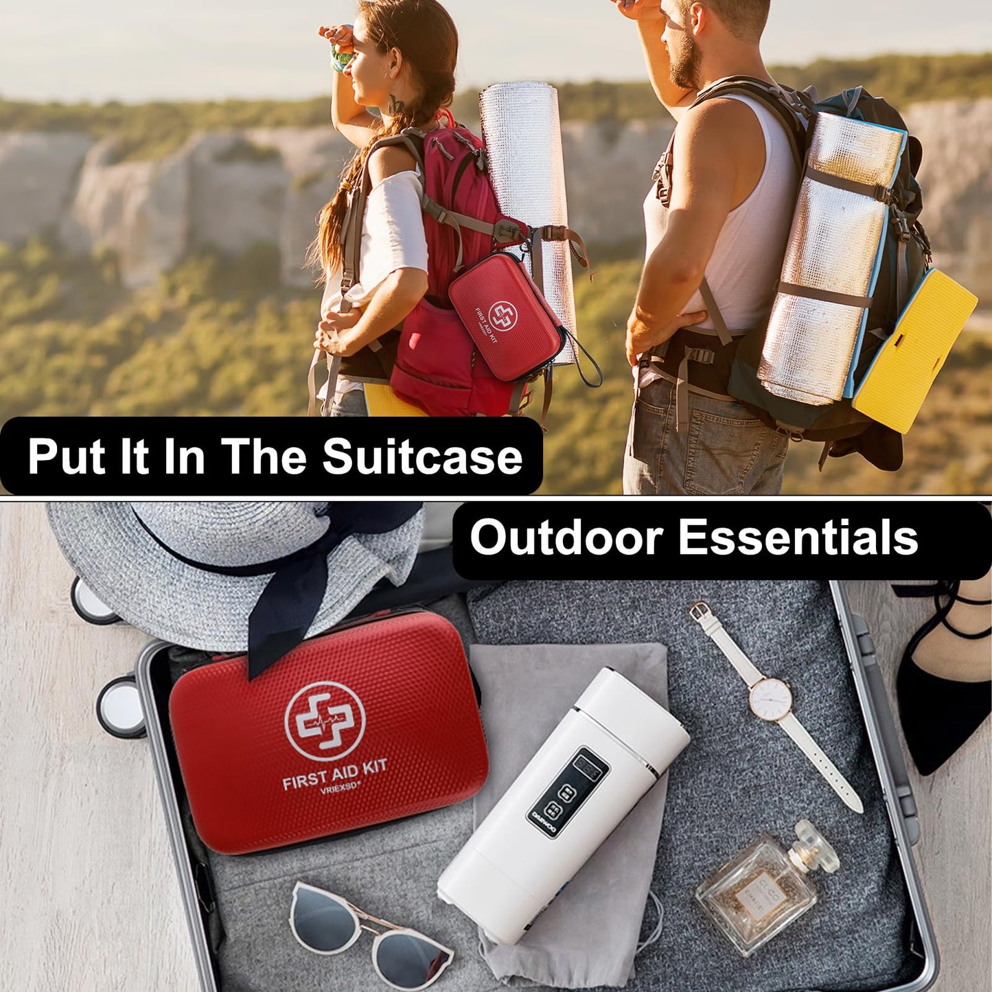 Premium First Aid Kit, 320 Piece Waterproof Hard Shell Eva First Aid Kit for Home, Camping, Cars, Hiking, Travel, Businesses & Outdoor Emergencies - Emergency Medical Kits (Red)