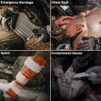 Rhino RESUE Bundle-Vented Chest Seal, 4 Vents, Sterile Emergency Trauma Dressing, Occlusive Adhesive Pad+Trauma Kit with C-A-T Tourniquet, Tactical First Aid Kit Molle Pouch for Military