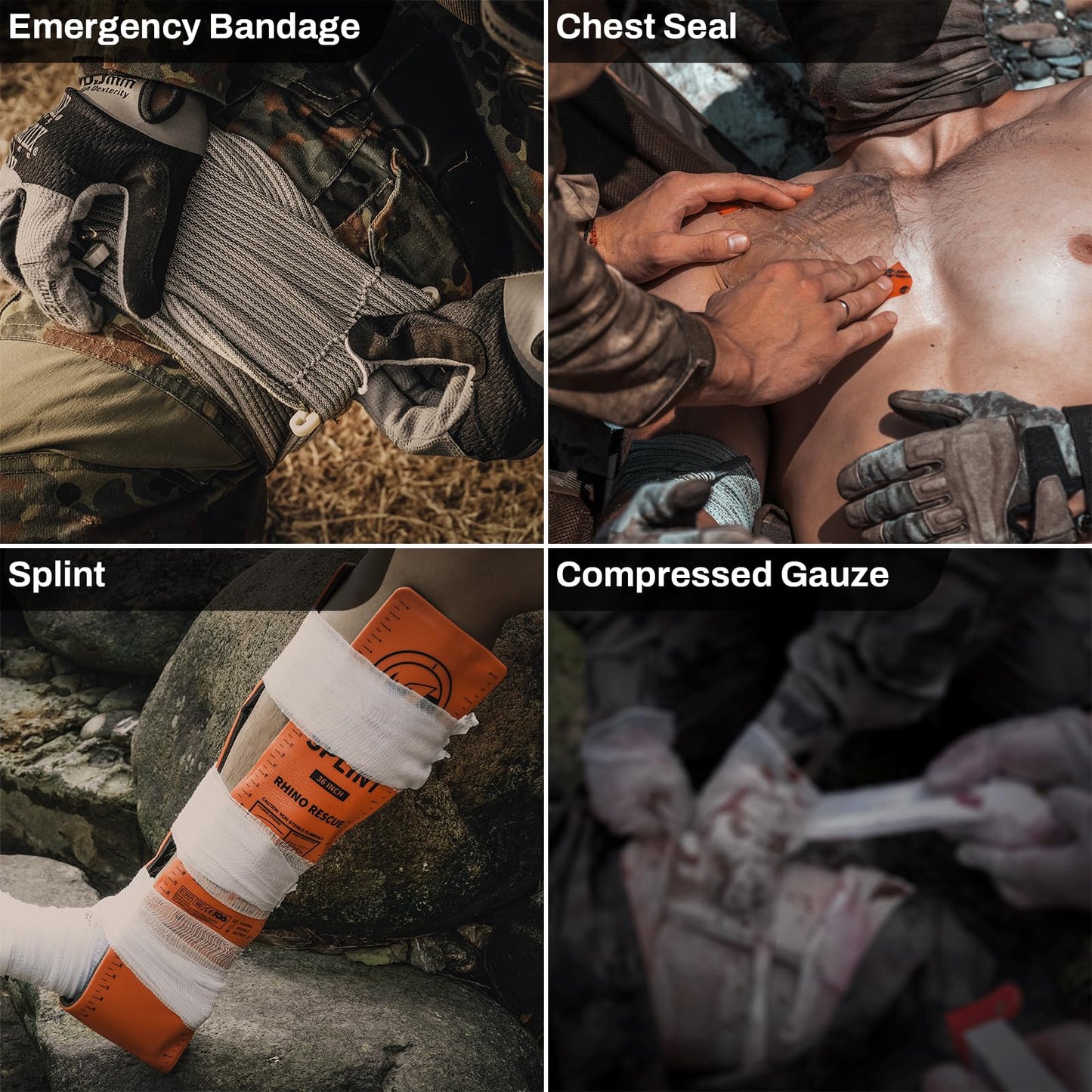 RHINO RESCUE IFAK Trauma Kit with C-A-T Tourniquet, Tactical First Aid Kit Molle Pouch for Military, Combat, Car, Camping, Hiking, Travel (Red)