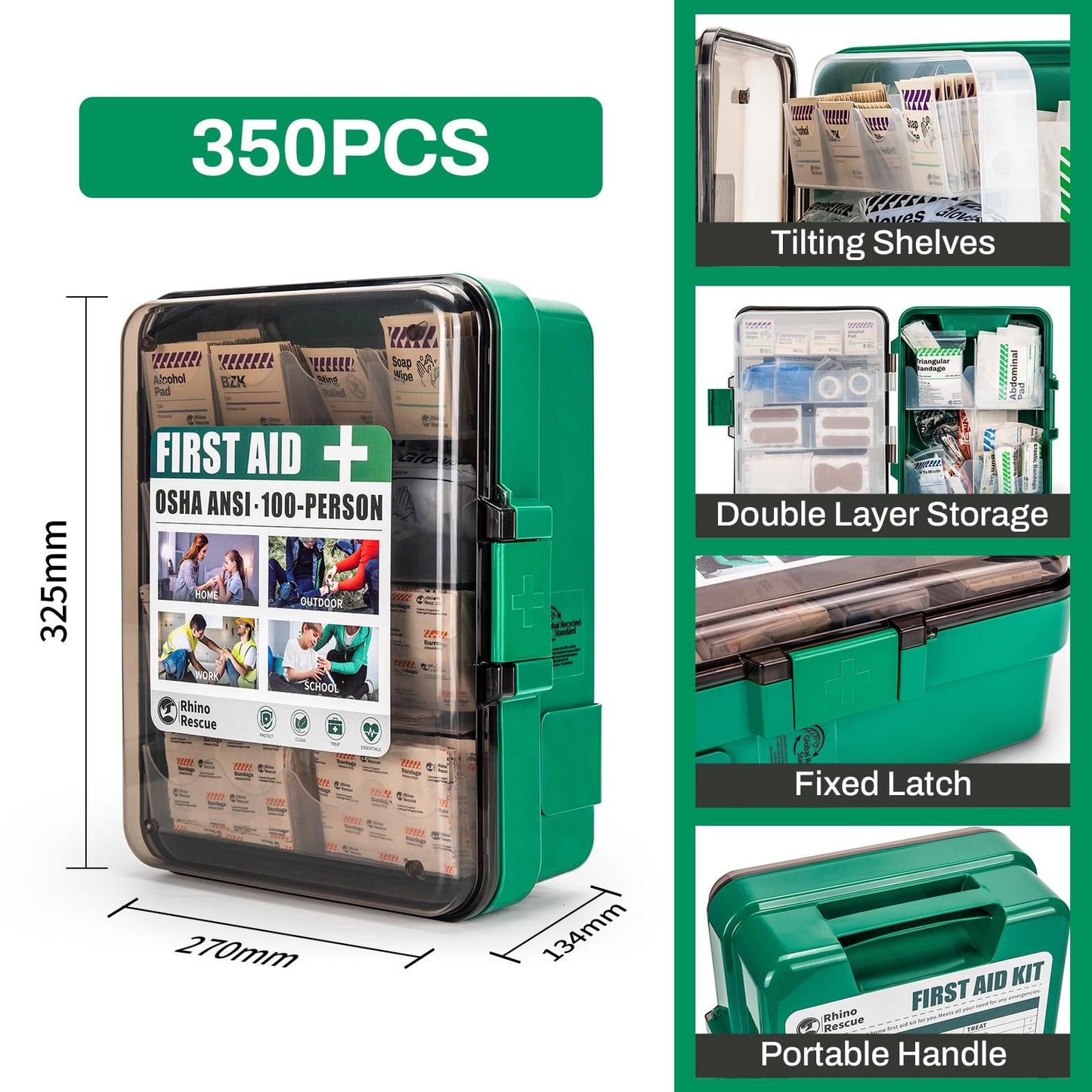 RHINO RESCUE 371 Pieces OSHA All-Purpose First Aid Kit, Home & Office Professional Medical Supplies, Ideal for Emergency, School, Business