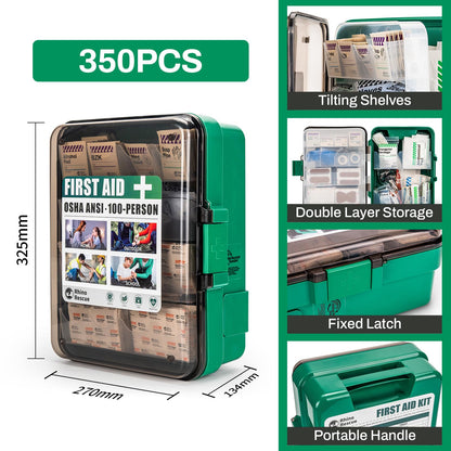 RHINO RESCUE 371 Pieces OSHA All-Purpose First Aid Kit, Home & Office Professional Medical Supplies, Ideal for Emergency, School, Business