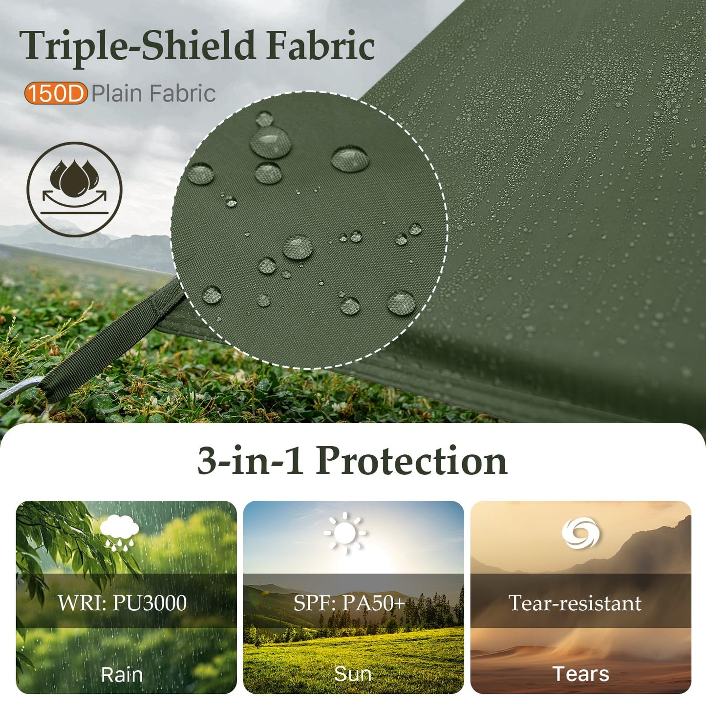 Camping Tarp Tent Portable Multifunctional Bushcraft Backpacking Tear-Resistant Fabric Rain Fly Tarps Awning Shelter Lightweight Waterproof Tarp(10×10 tarp)