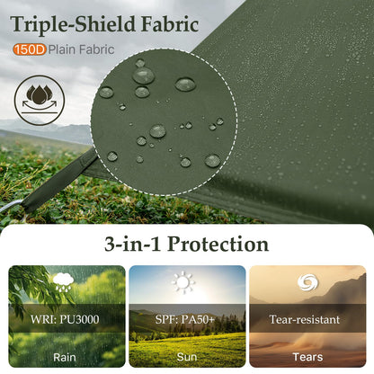 Camping Tarp Tent Portable Multifunctional Bushcraft Backpacking Tear-Resistant Fabric Rain Fly Tarps Awning Shelter Lightweight Waterproof Tarp(10×10 tarp)