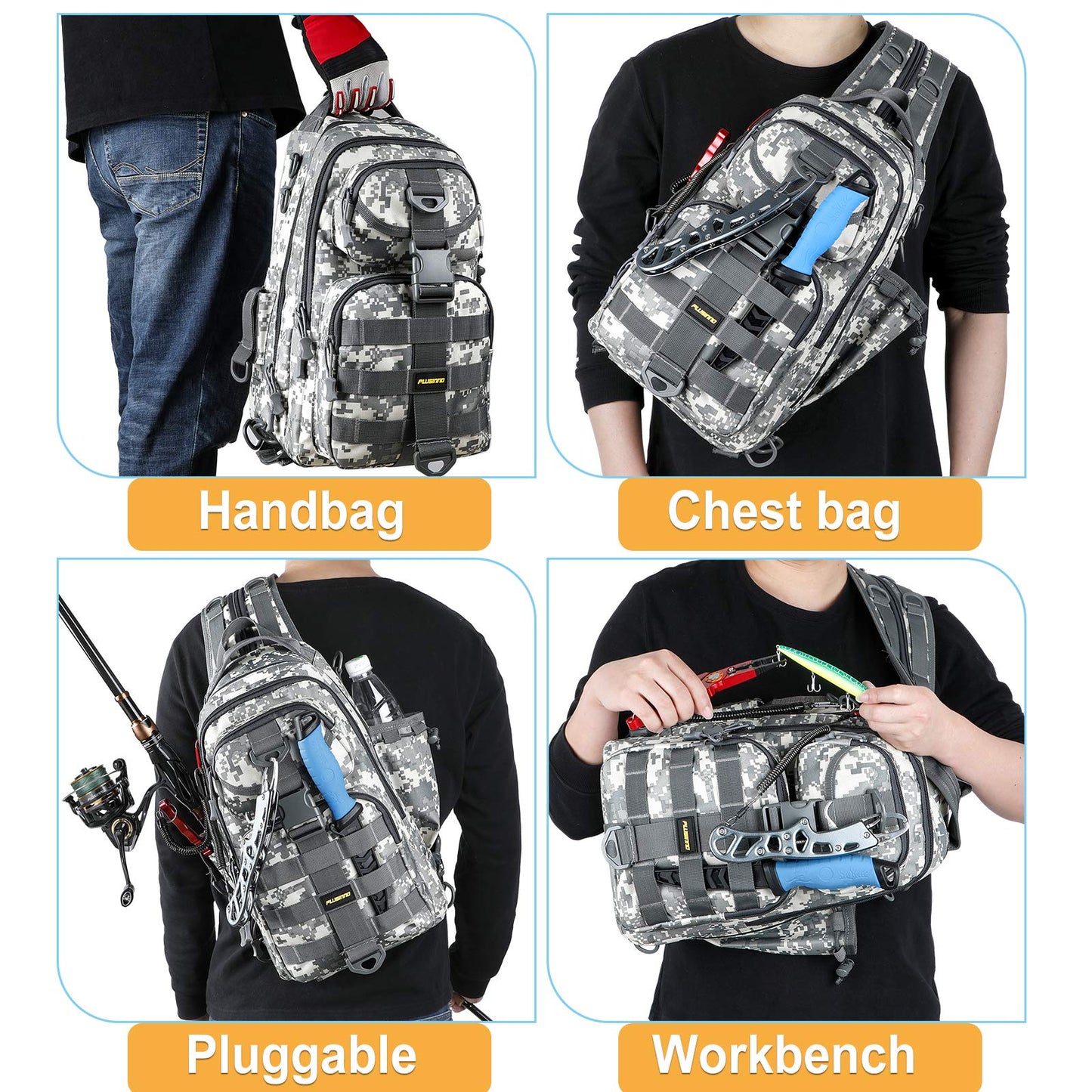 PLUSINNO Fishing Backpack with Fishing Rod and Reel Combos Tackle Boxes, Waterproof Tackle Backpack for Fishing Gear with Rod Holder, Fishing Gifts for Men with Fishing Tool Kit...