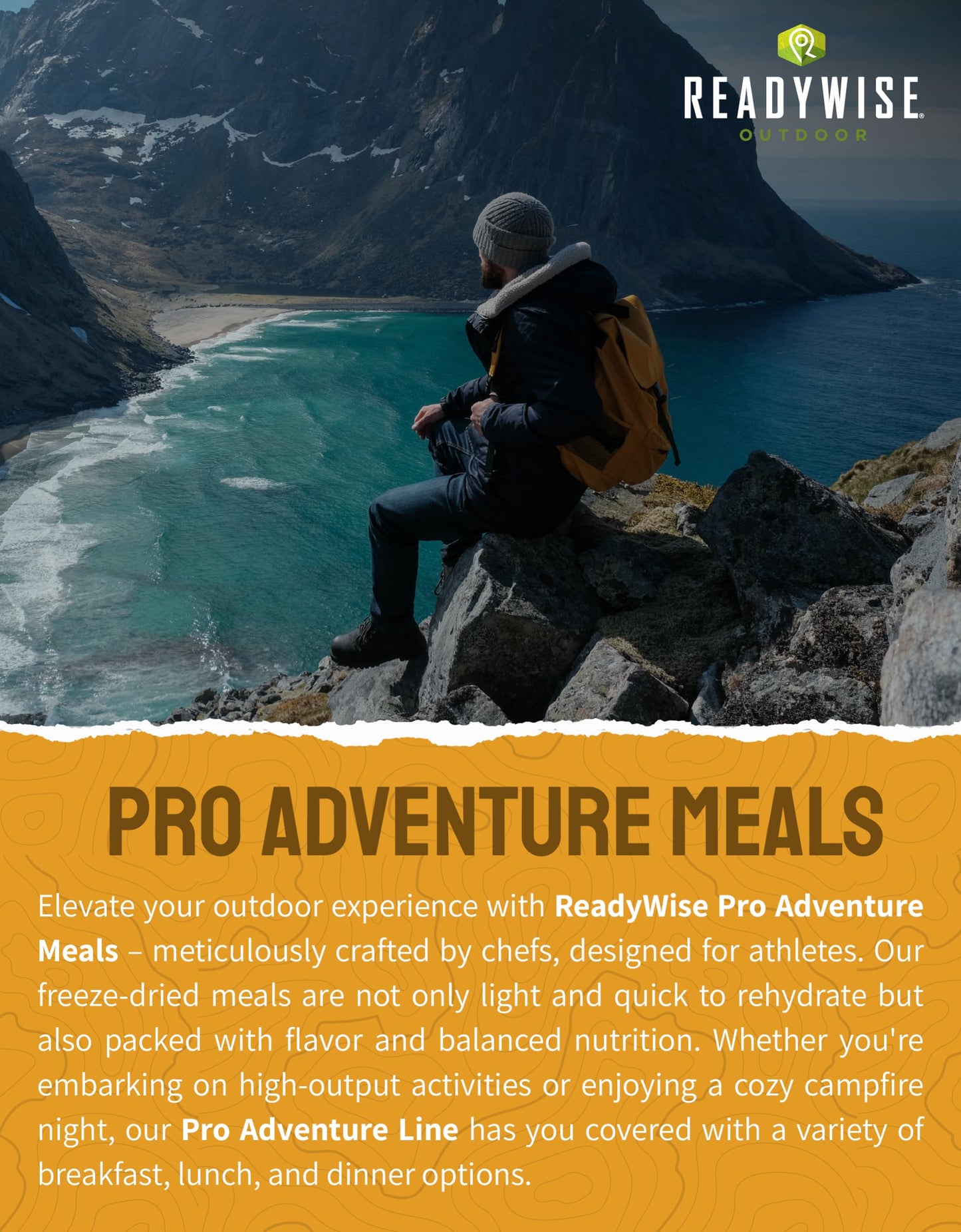 ReadyWise Outdoor Pro Adventure Meal - Breakfast Skillet, 2 Servings, 1 Pouch, Gluten Free, 700 Calories, 36g Protein, Freeze Dried Food & Dehydrated Backpacking Camping Meals, up to 5 Year Shelf Life