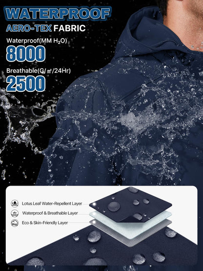 FREE SOLDIER Men's Lightweight Softshell Jacket Winter Fleece Lined Hooded Rain Waterproof Hiking Outdoor Jackets