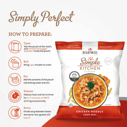 READYWISE - Simple Kitchen, Tomato Basil Soup, 17 Servings, MRE, Gluten Free, & Vegetarian, Food, Soup Mix, for Events, Hiking, Emergency Food Supply, Camping Essentials, or Daily Use, 1 Pack