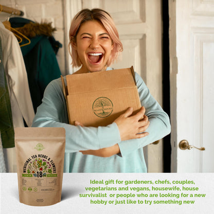 Organo Republic 18 Medicinal Tea Herb & Flower Seeds Variety Pack- Indoor/Outdoor. 3400+ Non-GMO Heirloom Flower Seeds: Anise, Bergamot, Calendula, Chamomile, Echinacea, Lavender Seeds & More