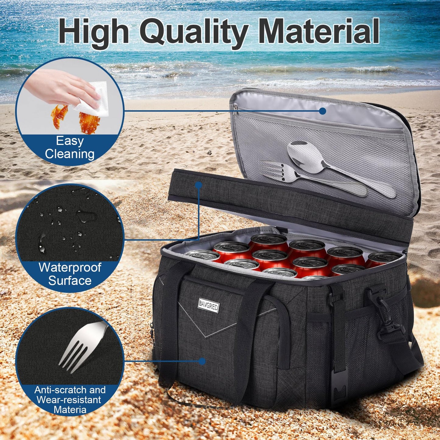 BAVGRED Lunch Box for Men Women,Reusable Large Double Deck Tactical Insulated Lunch Bag with Adjustable Shoulder Strap,Leakproof Tote Cooler Bag for Work Adults Picnic Beach Office-24 Cans