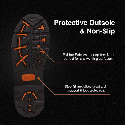 TIDEWE Rubber Work Boot for Men with Steel Toe & Shank, Waterproof Anti Slip Hunting Boot, 6mm Neoprene Hunting Boot for Manufacturing, Construction, Farming, Black,Brown, Size 7-13