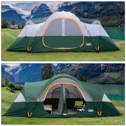 UNP Camping Tent 10-Person-Family Tents, Parties, Music Festival Tent, Big, Easy Up, 5 Large Mesh Windows, Double Layer, 2 Room, Waterproof, Weather Resistant, 18ft x 9ft x78in