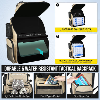 PLUSINNO Cooler Fishing Backpack with Rod Holders 45L Large Water-resistant Fishing Tackle bag Store Fishing Gear Fishing Gifts for Men Father, Sport Bags