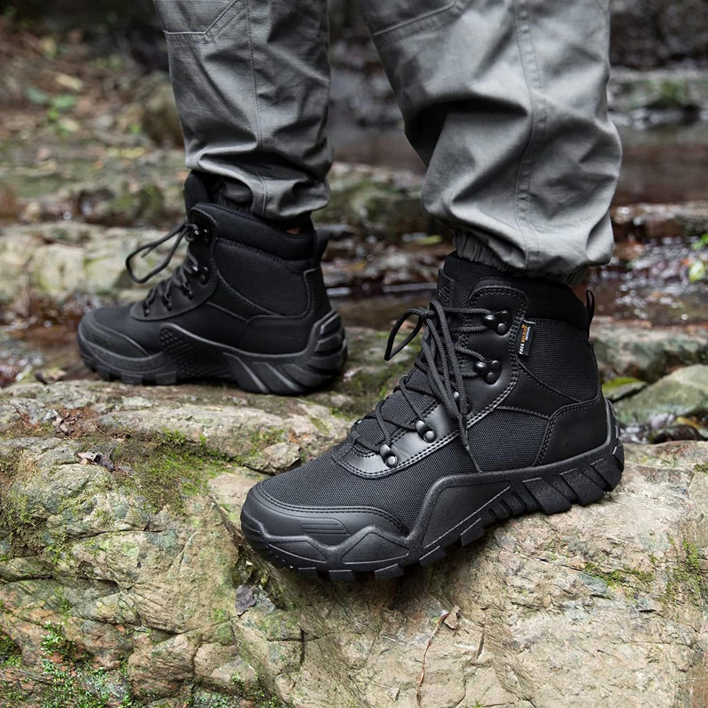 FREE SOLDIER Men's Waterproof Hiking Boots Tactical Work Boots Outdoor Lightweight Military Boots