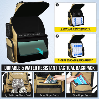 PLUSINNO Cooler Fishing Backpack with Rod Holders 45L Large Water-resistant Fishing Tackle bag Store Fishing Gear Fishing Gifts for Men Father, Sport Bags