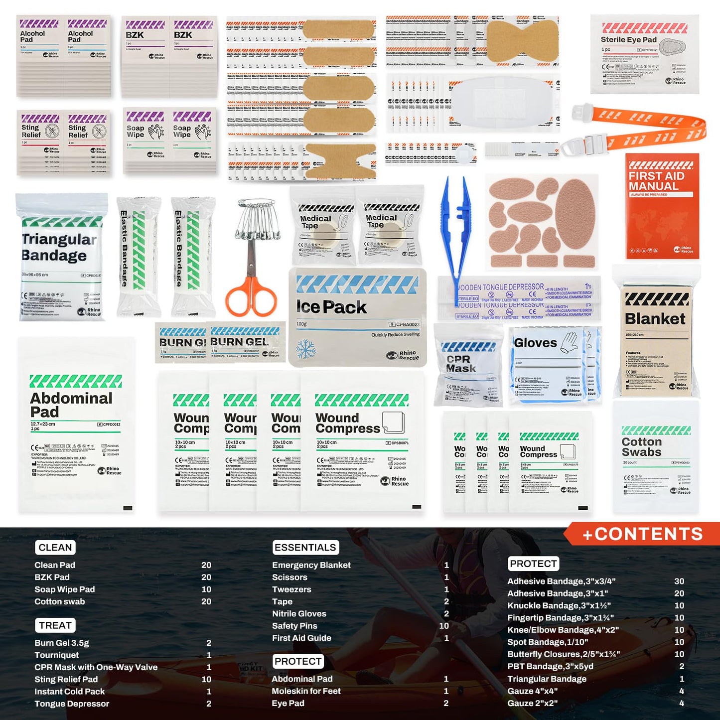 RHINO RESCUE 371 Pieces OSHA All-Purpose First Aid Kit, Home & Office Professional Medical Supplies, Ideal for Emergency, School, Business