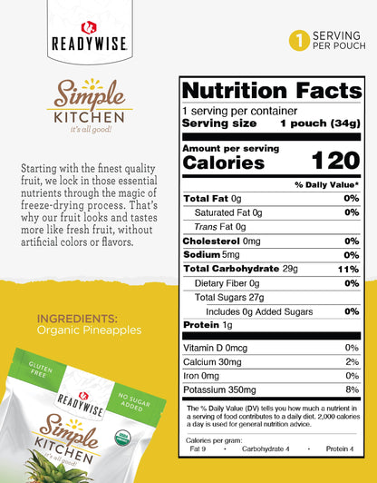 READYWISE - Simple Kitchen, Freeze-Dried Peaches, 1.16 oz, Pack of 6, Vegetarian, Gluten Free, Snacks, Peaches, Dried Fruit, Pre Workout, Healthy Snacks, Camping, Backpacking, Survival Food