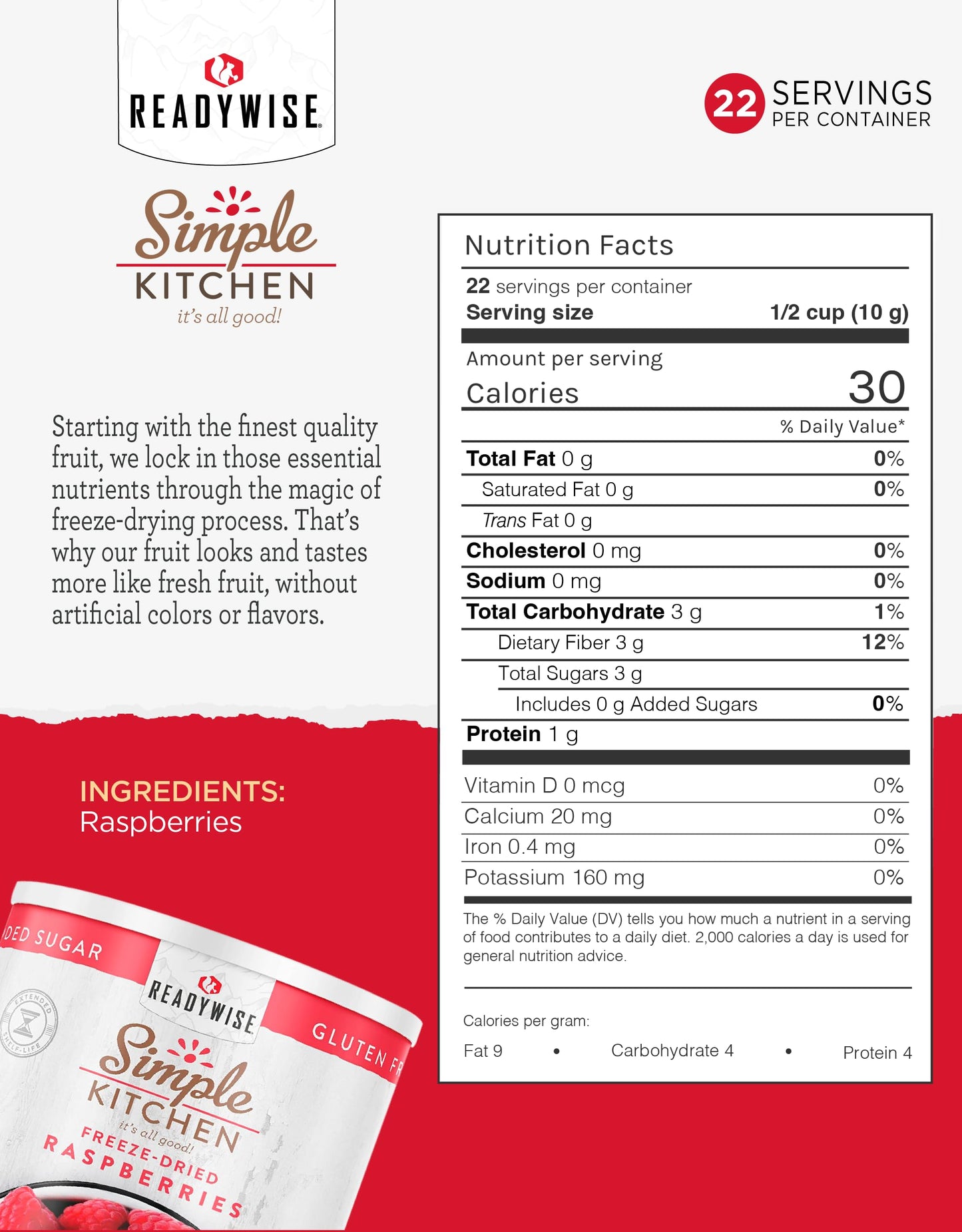 READYWISE - Simple Kitchen Freeze Dried Whole Blueberries, 28 Servings, Vegan, Gluten Free, Fruit Snacks, Emergency Supplies, Dehydrated Fruit, Blueberries